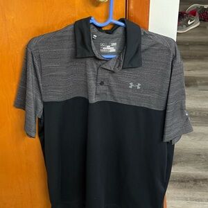 Under Armour Black and Gray Polo Shirt Moisture-Wicking Casual
